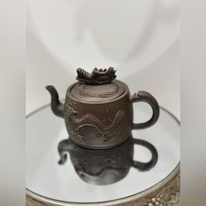 Chinese Yixing ZiSha Clay Teapot With Dragon On Both Sides Stamped